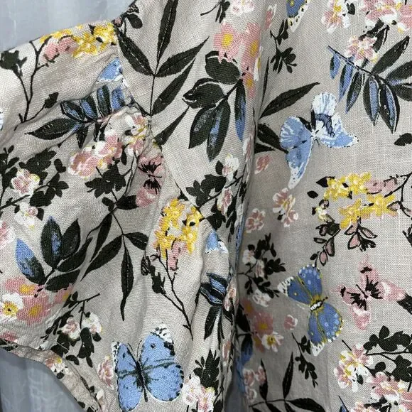 Viola Borghi Women's Top Tan w/ Floral Print Linen Size Med - Picture 5 of 6